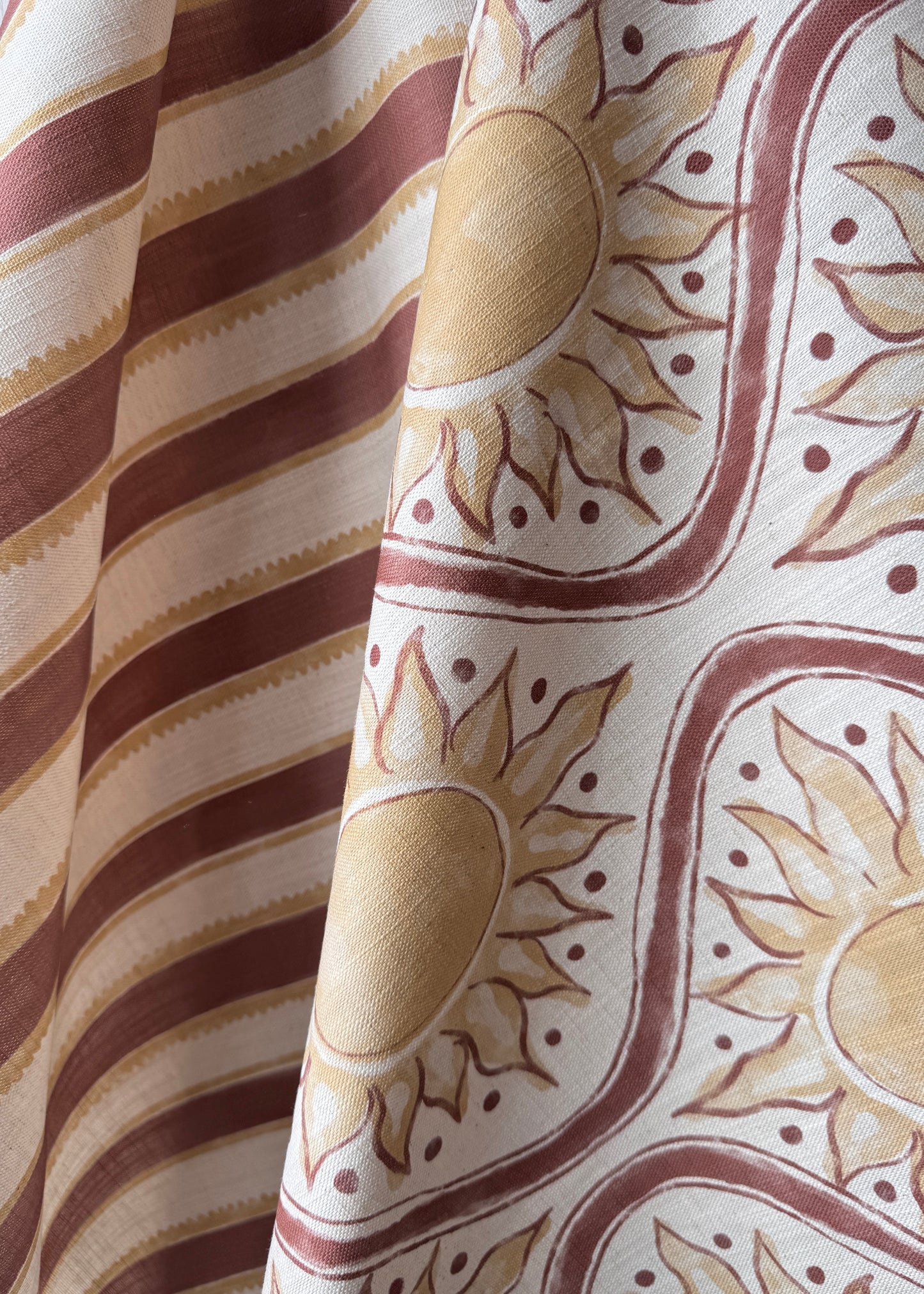 Sunburst Stripe linen cotton union in terracotta and yellow