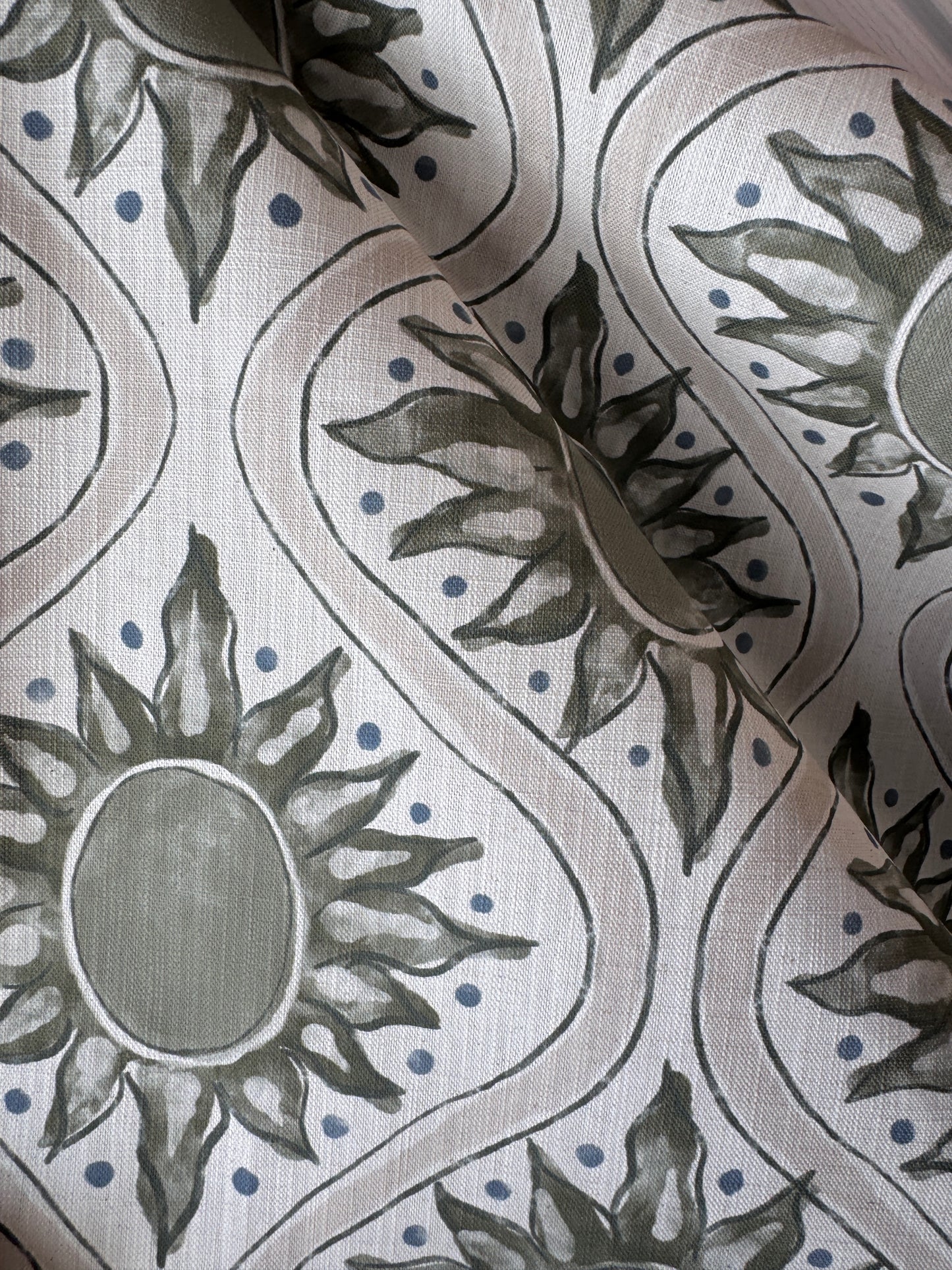 Sunburst linen cotton union in olive green and natural