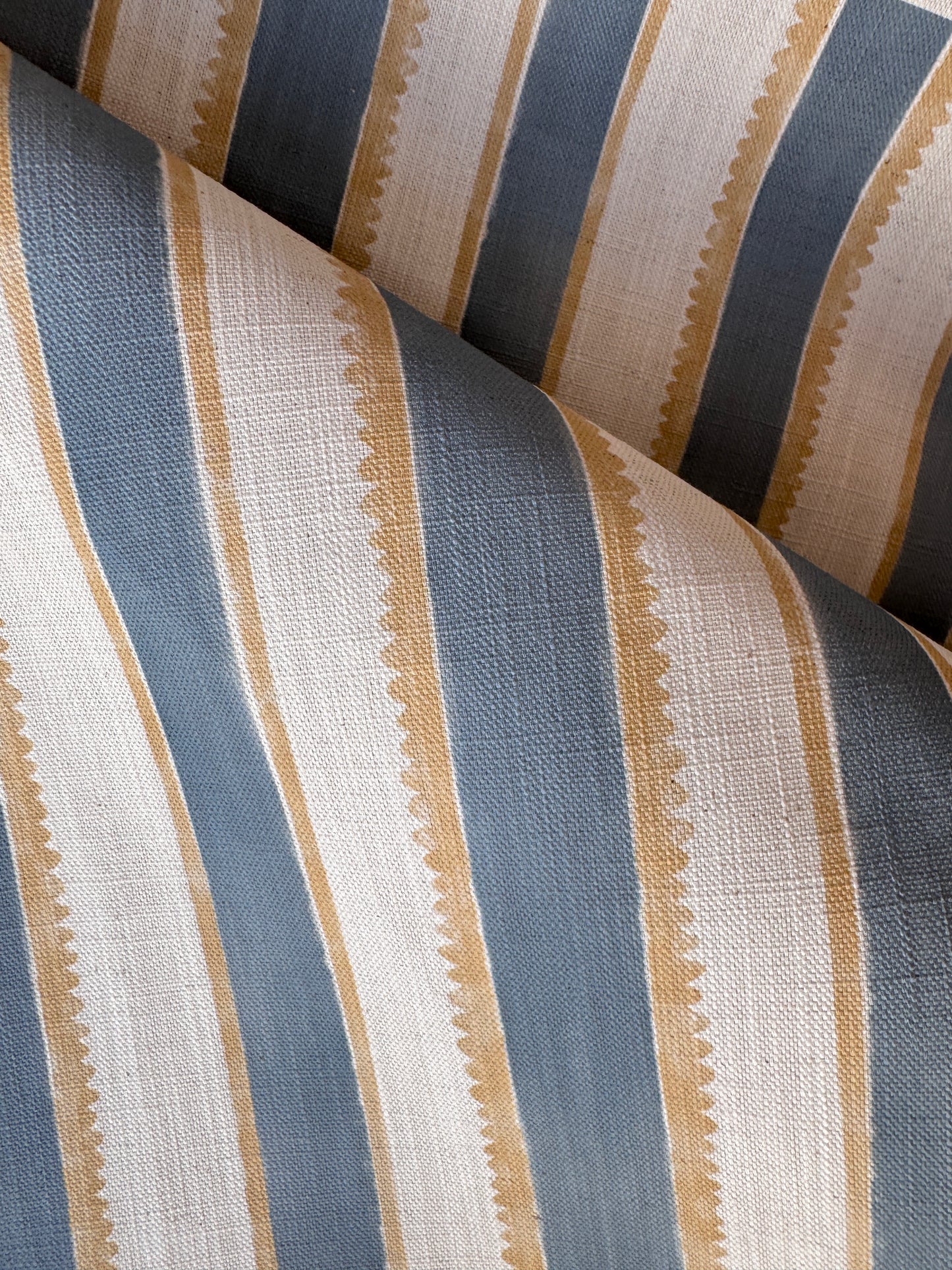 Sunburst Stripe linen cotton union in blue and yellow