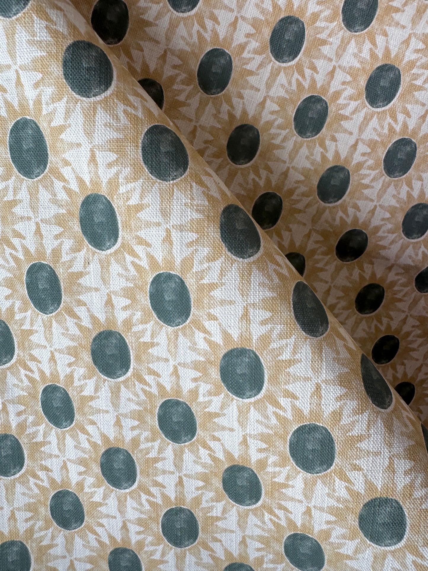Little Sunburst cotton linen union fabric sea green and yellow