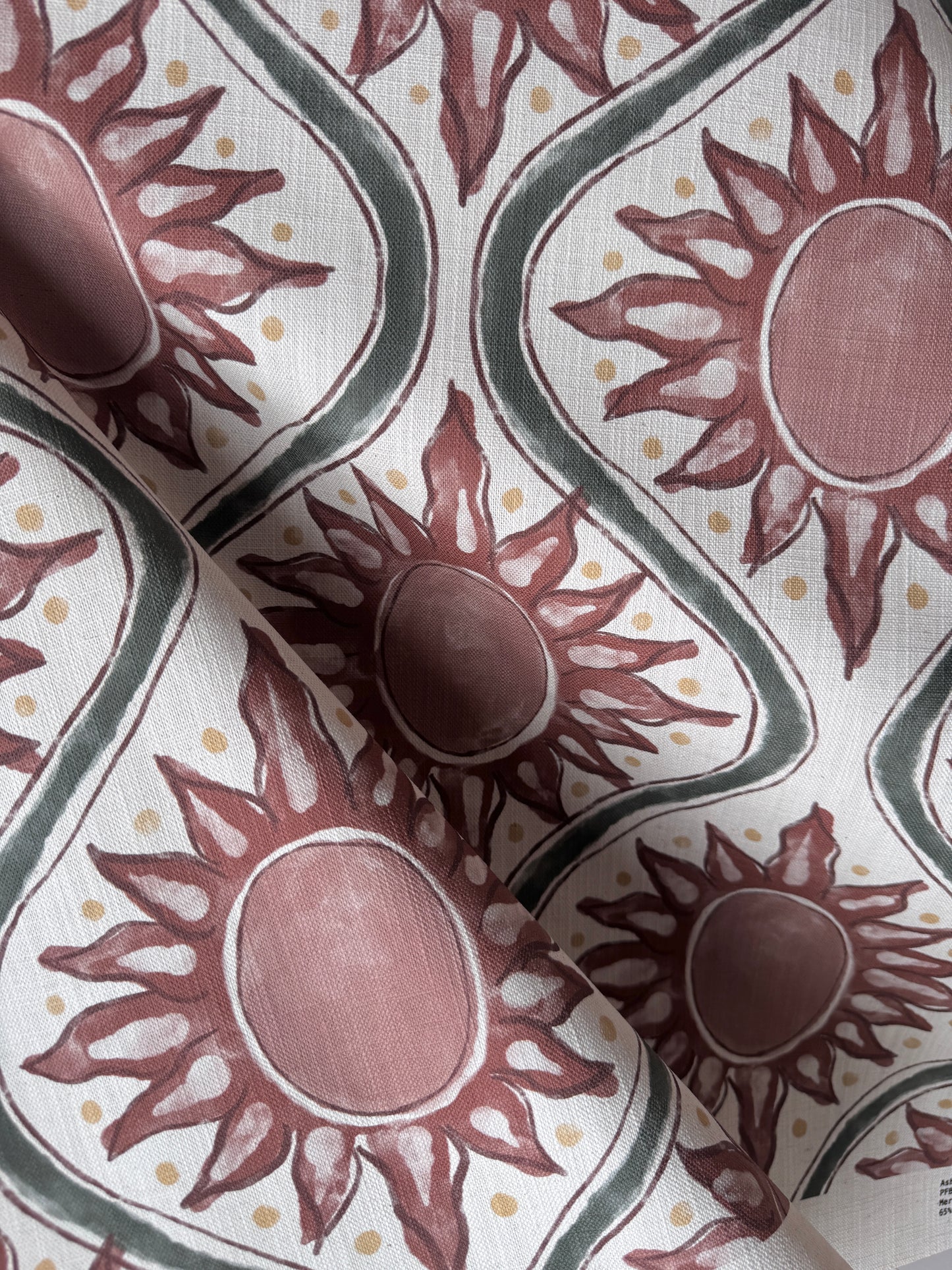 Sunburst linen cotton union in terracotta and green
