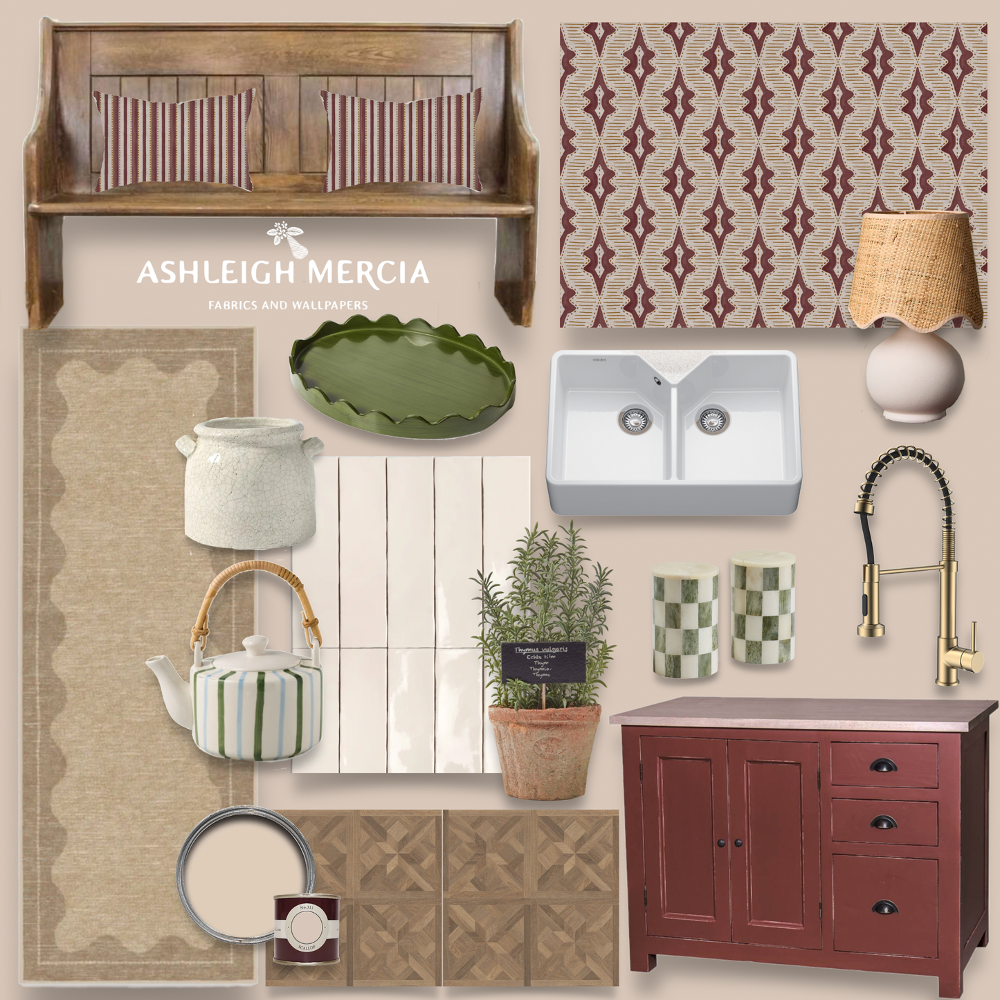 Sky Lanterns linen union fabric in Raspberry