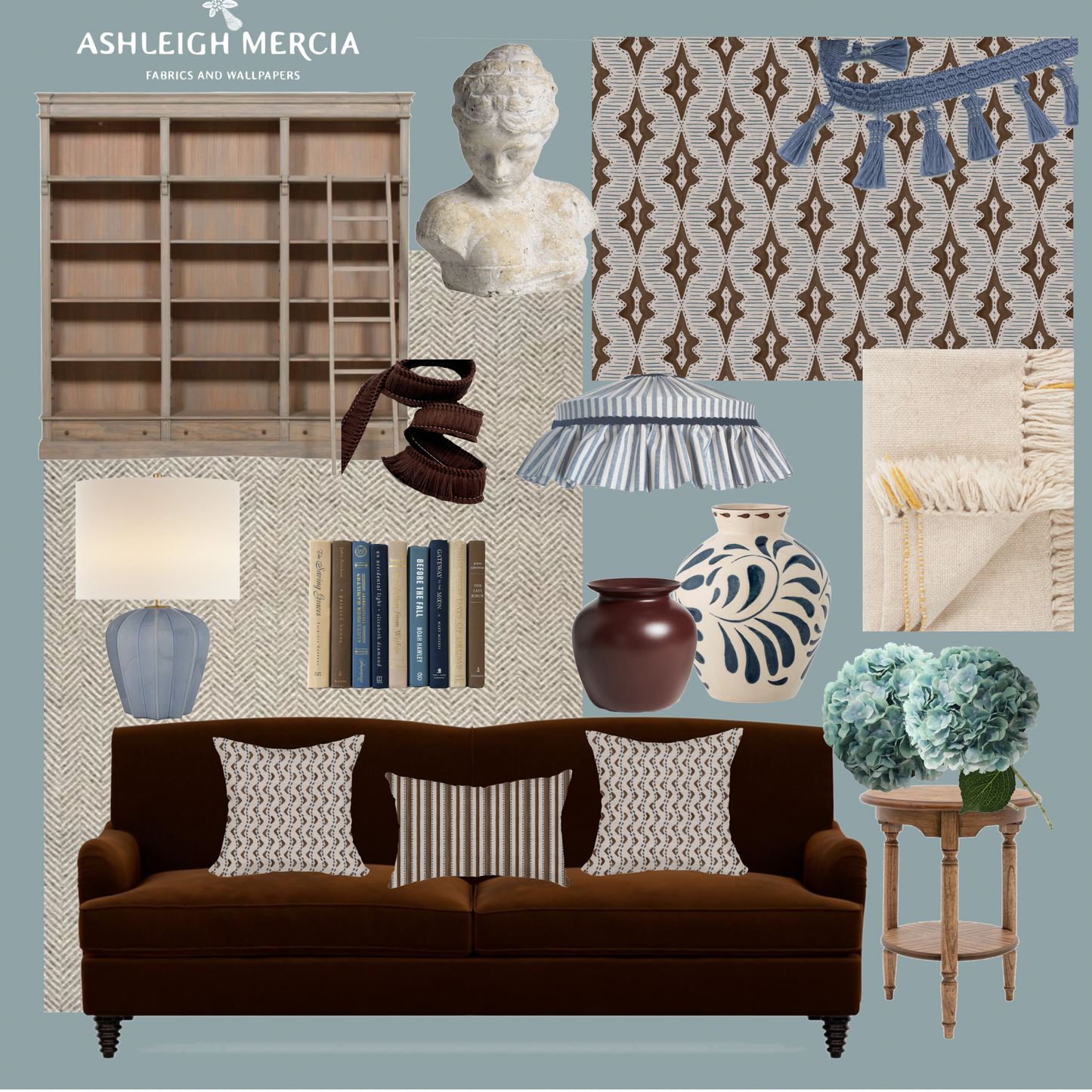 Sky Lanterns linen union fabric in Conker Brown