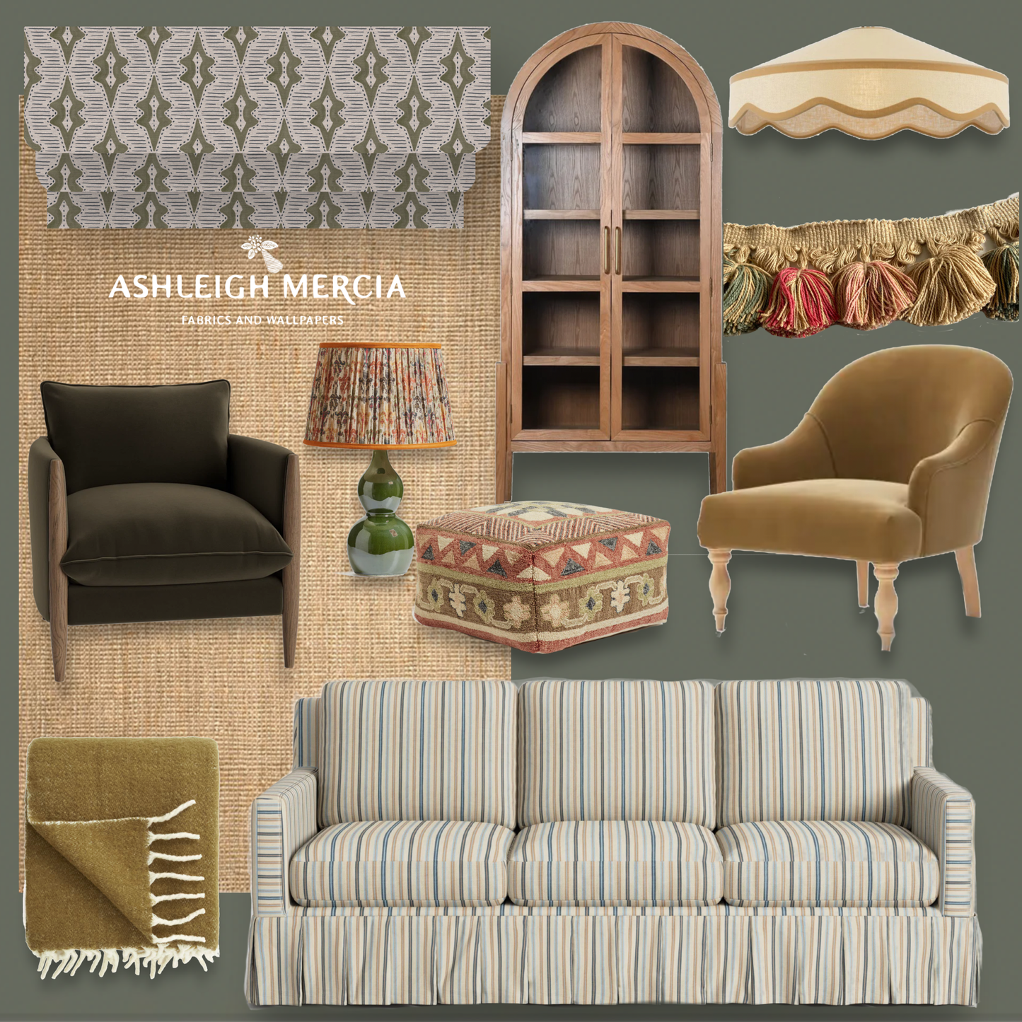 Sky Lanterns linen union fabric in Green