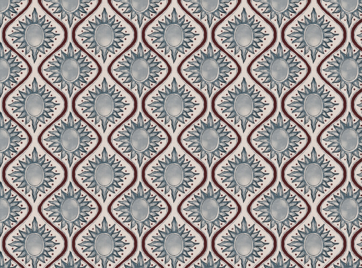 Sunburst linen cotton union in blue and red