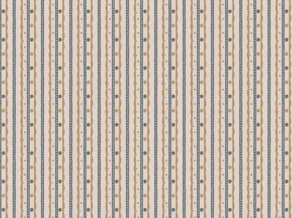 Rodeo stripe printed cotton, linen union fabric in Yellow and Blue