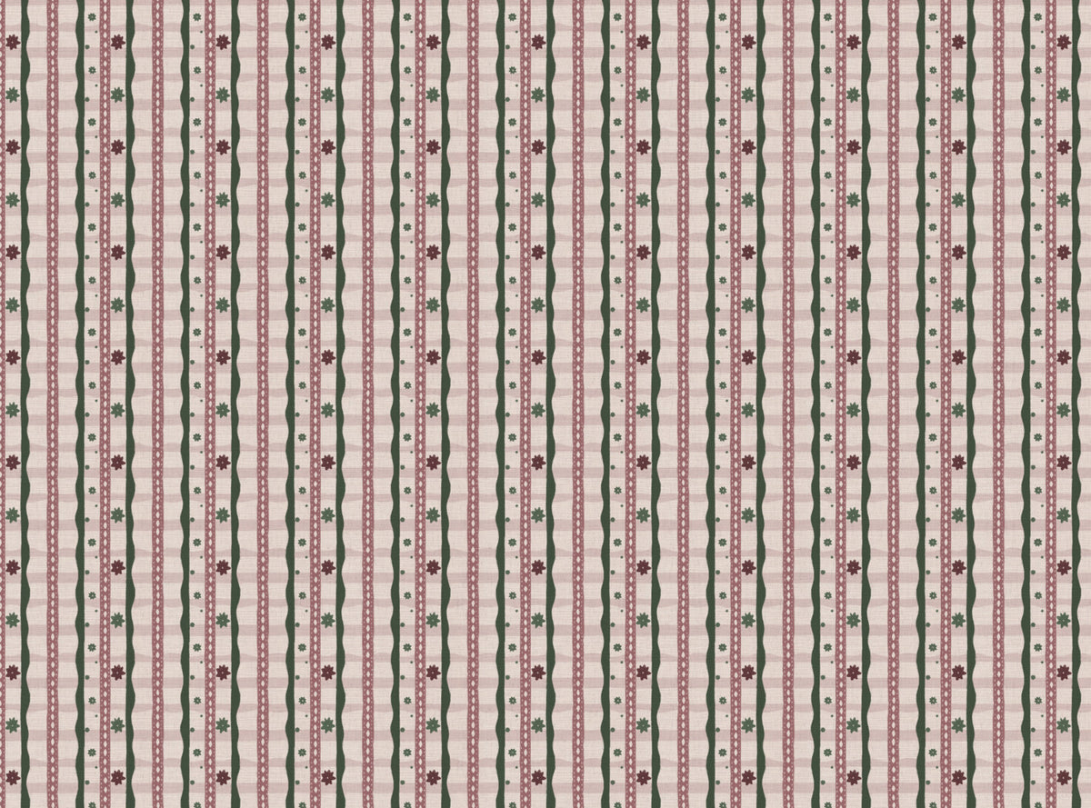 Rodeo check printed cotton, linen union fabric in Pink and Green