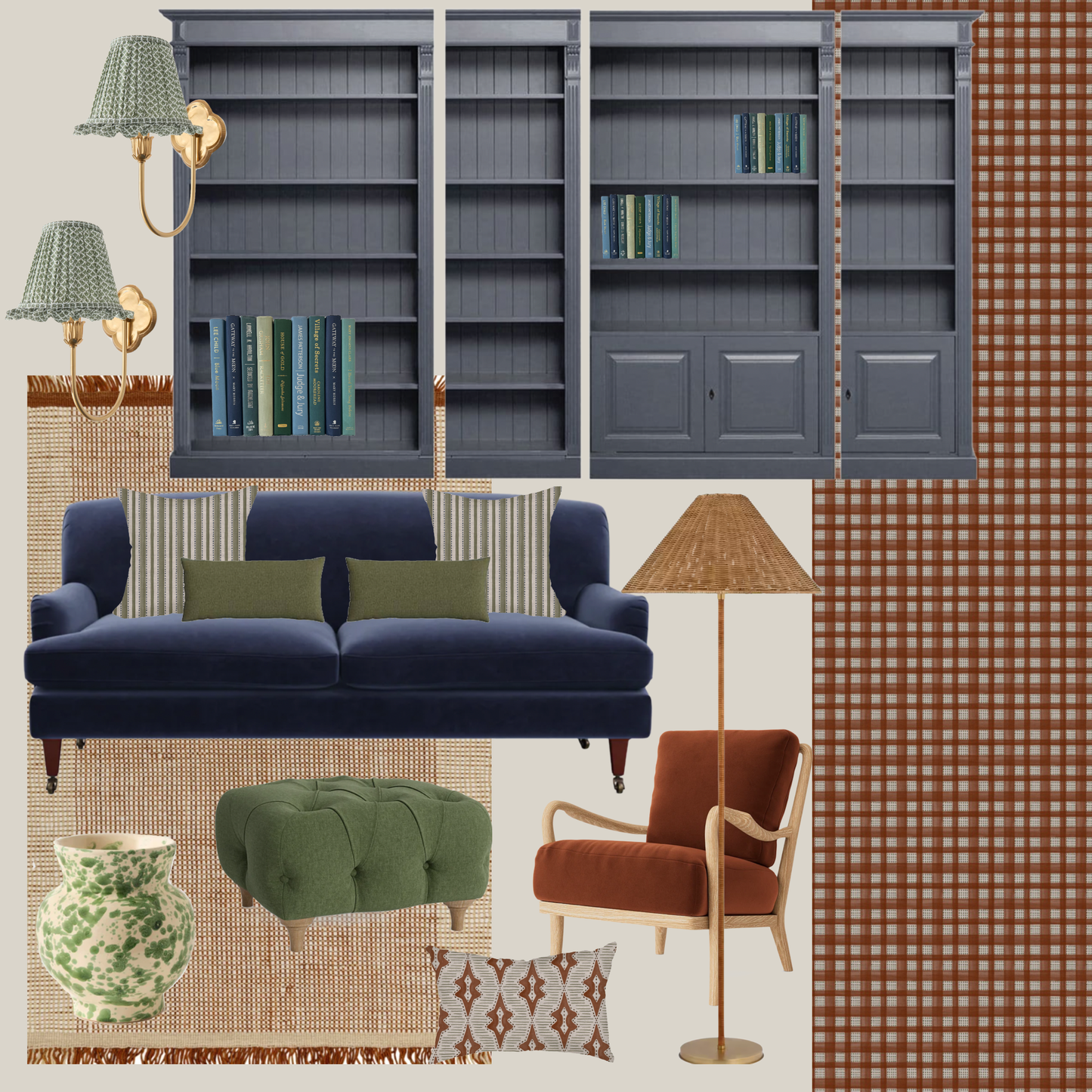 Kelso check linen union fabric in Rust