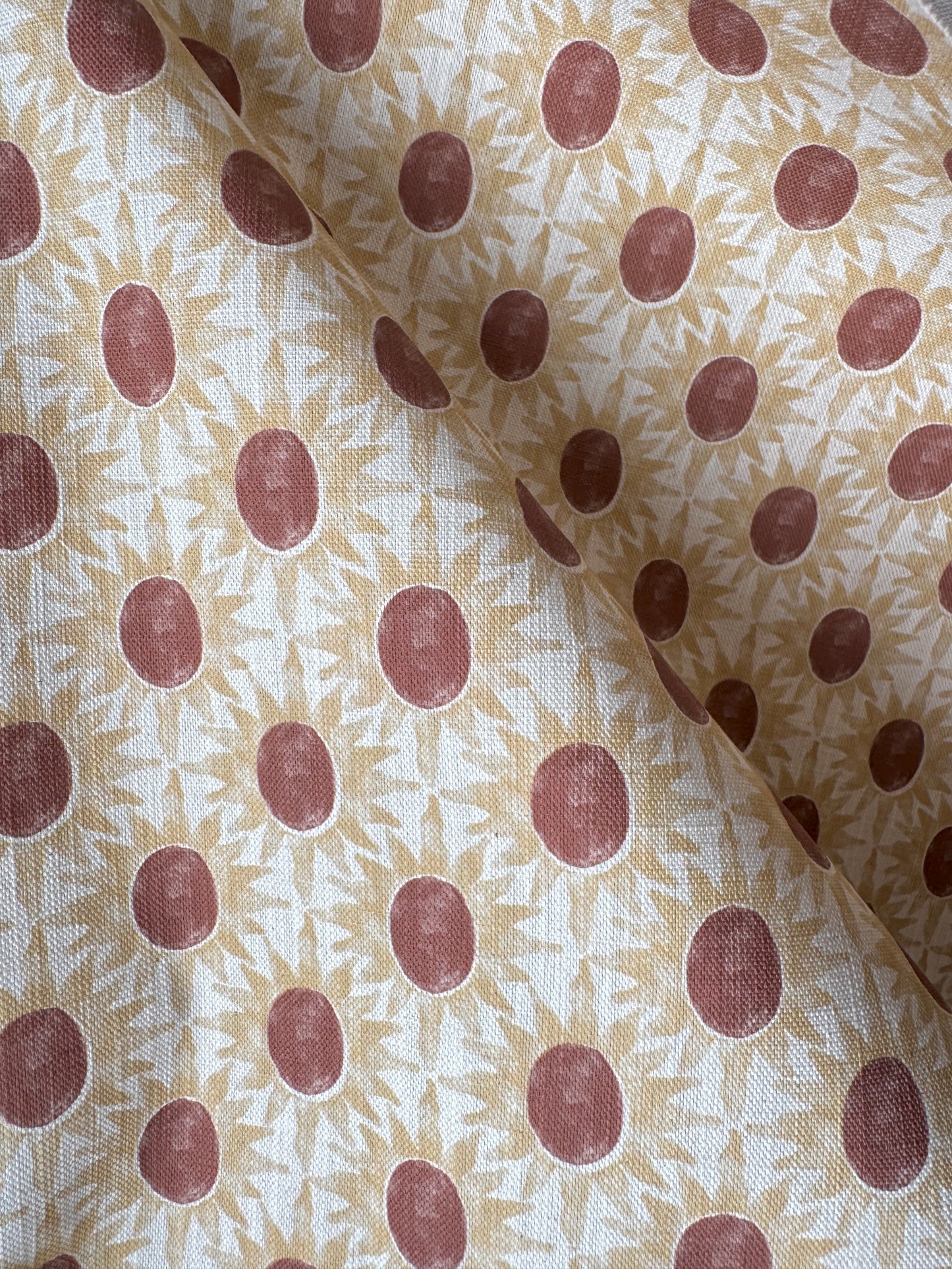 Little Sunburst cotton linen union fabric terracotta and yellow