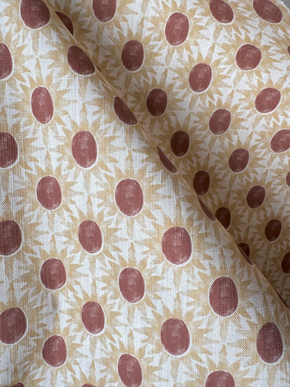 Little Sunburst cotton linen union fabric terracotta and yellow