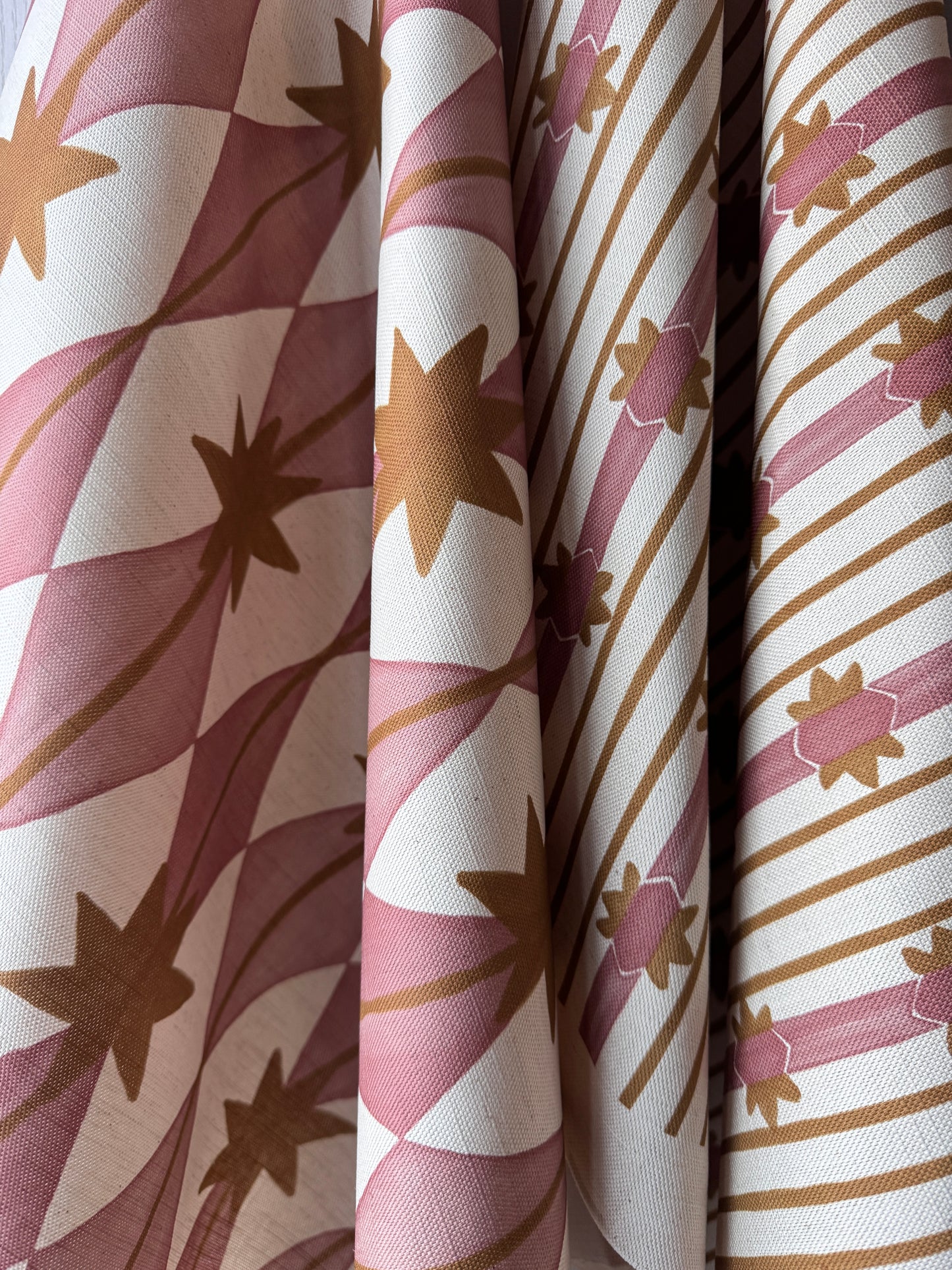 Starfall printed cotton, linen union fabric in Pink