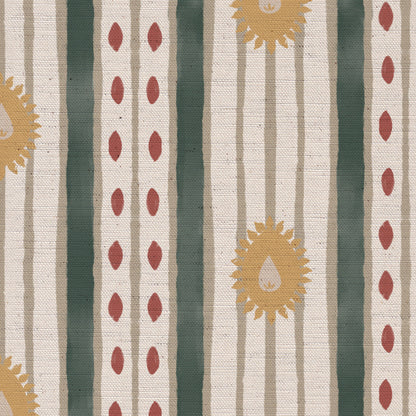 Field Flower Stripe linen cotton union fabric in Sea Green and Yellow