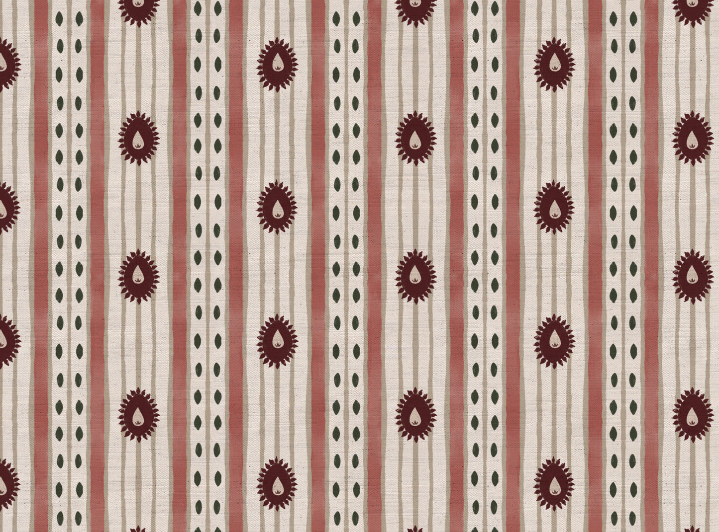 Field Flower Stripe linen cotton union fabric in Pink
