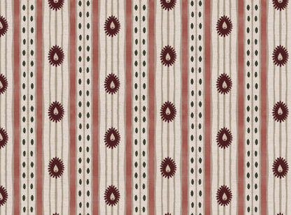 Field Flower Stripe linen cotton union fabric in Pink