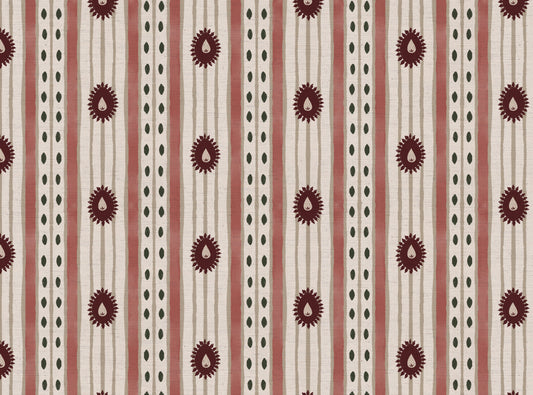 Field Flower Stripe linen cotton union fabric in Pink