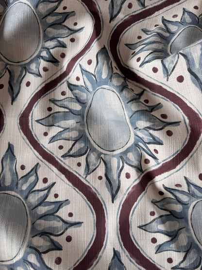 Sunburst linen cotton union in blue and red