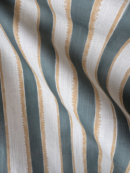 Sunburst Stripe linen cotton union in sea green and yellow