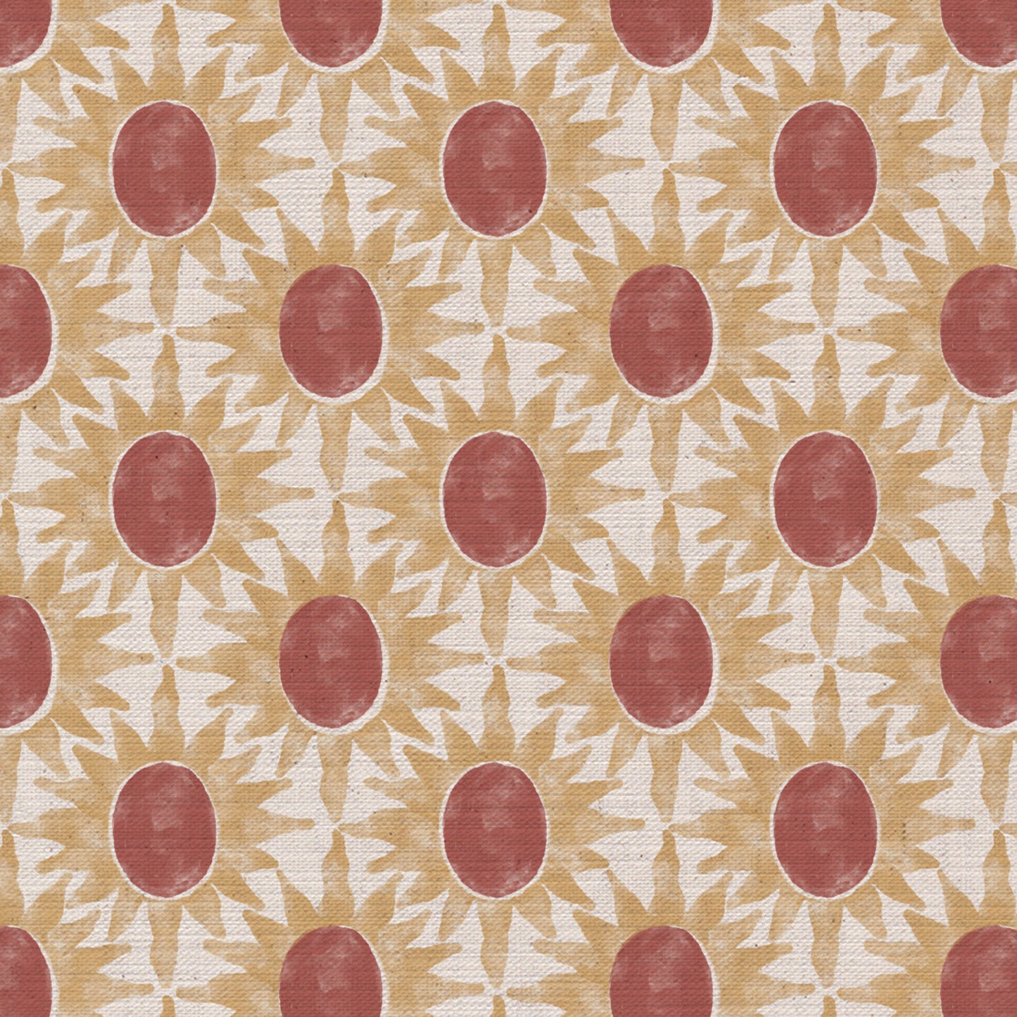 Little Sunburst cotton linen union fabric pink and yellow