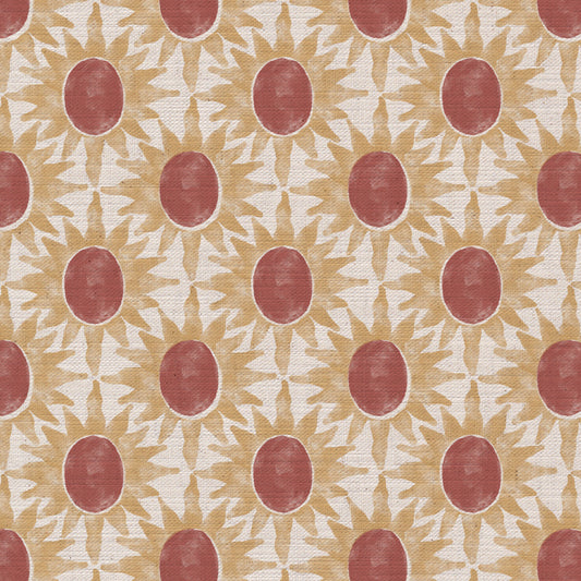 Little Sunburst cotton linen union fabric pink and yellow