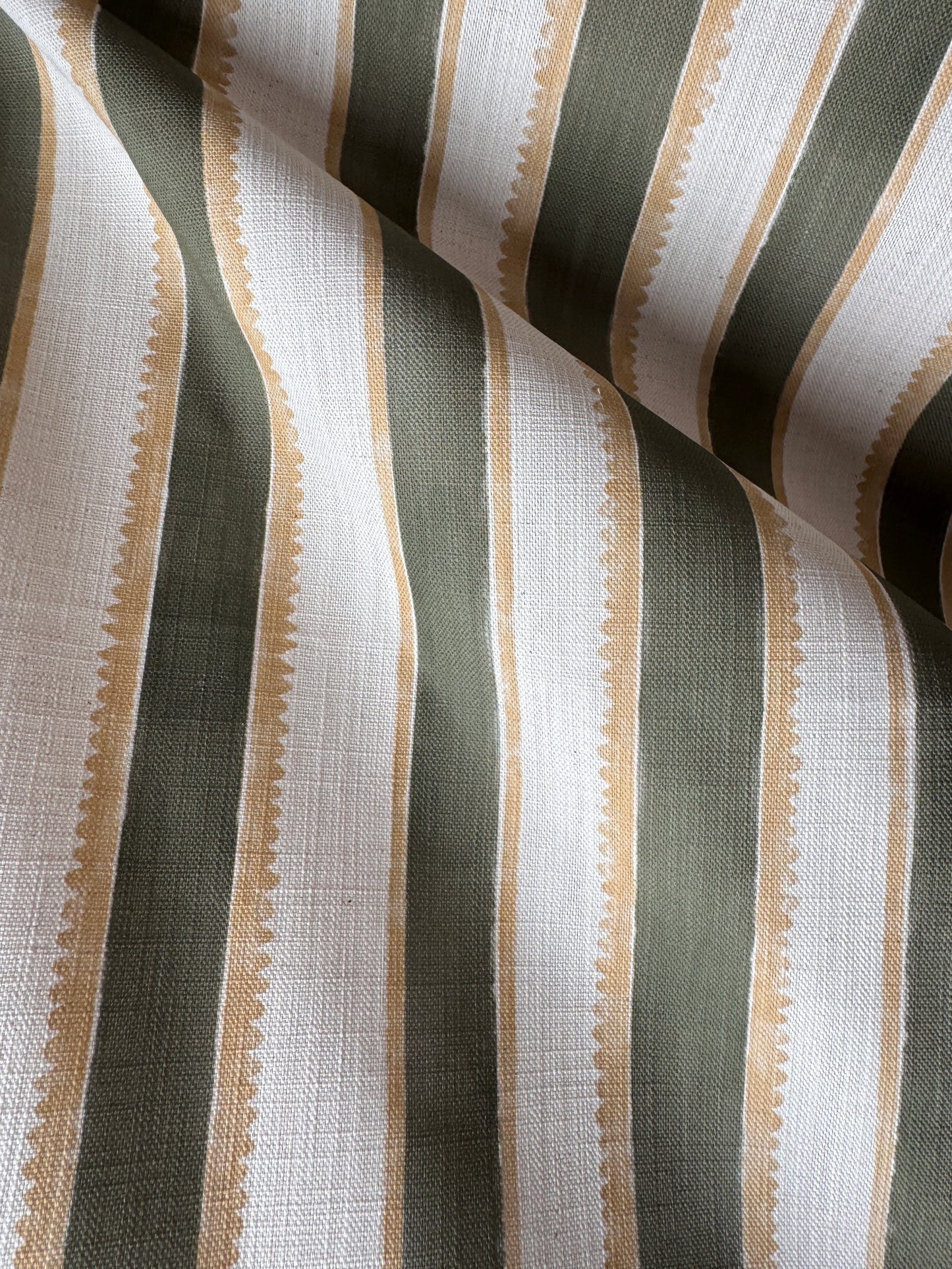 Sunburst Stripe linen cotton union in olive green and yellow