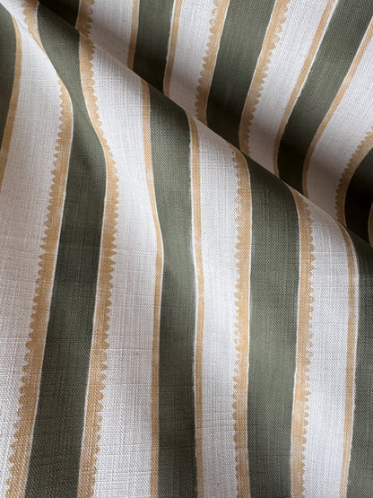 Sunburst Stripe linen cotton union in olive green and yellow
