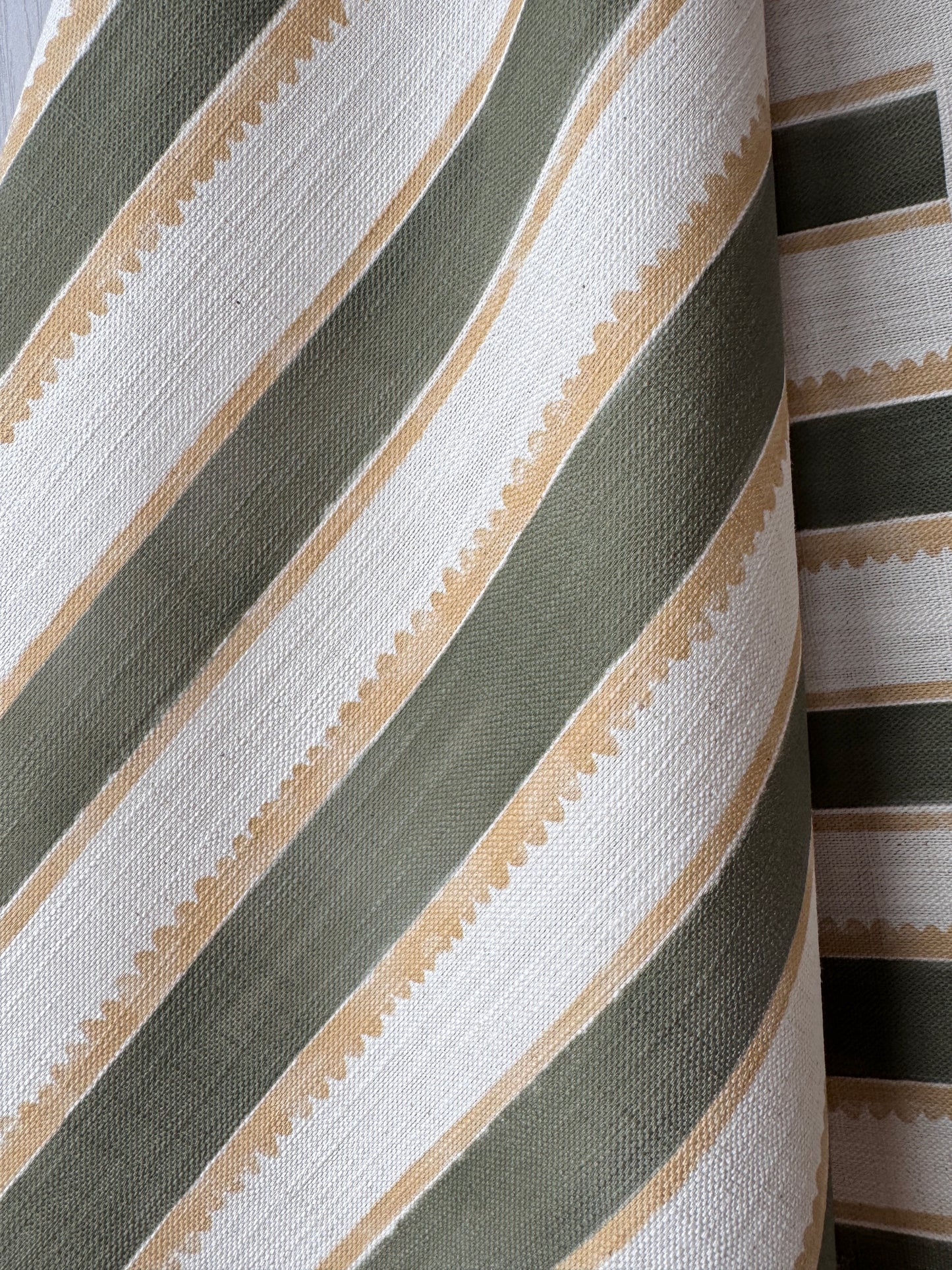 Sunburst Stripe linen cotton union in olive green and yellow