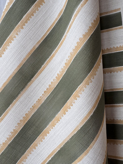 Sunburst Stripe linen cotton union in olive green and yellow