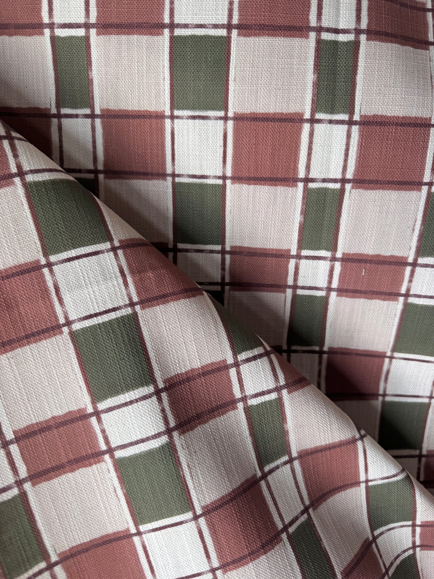 Artistic Check Upholstery Fabric in terracotta and olive green