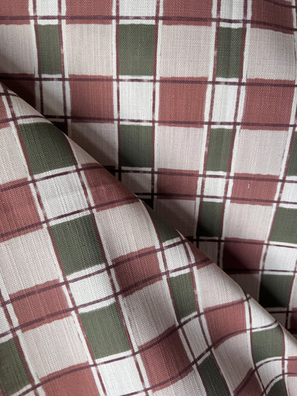 Artistic Check Upholstery Fabric in terracotta and olive green