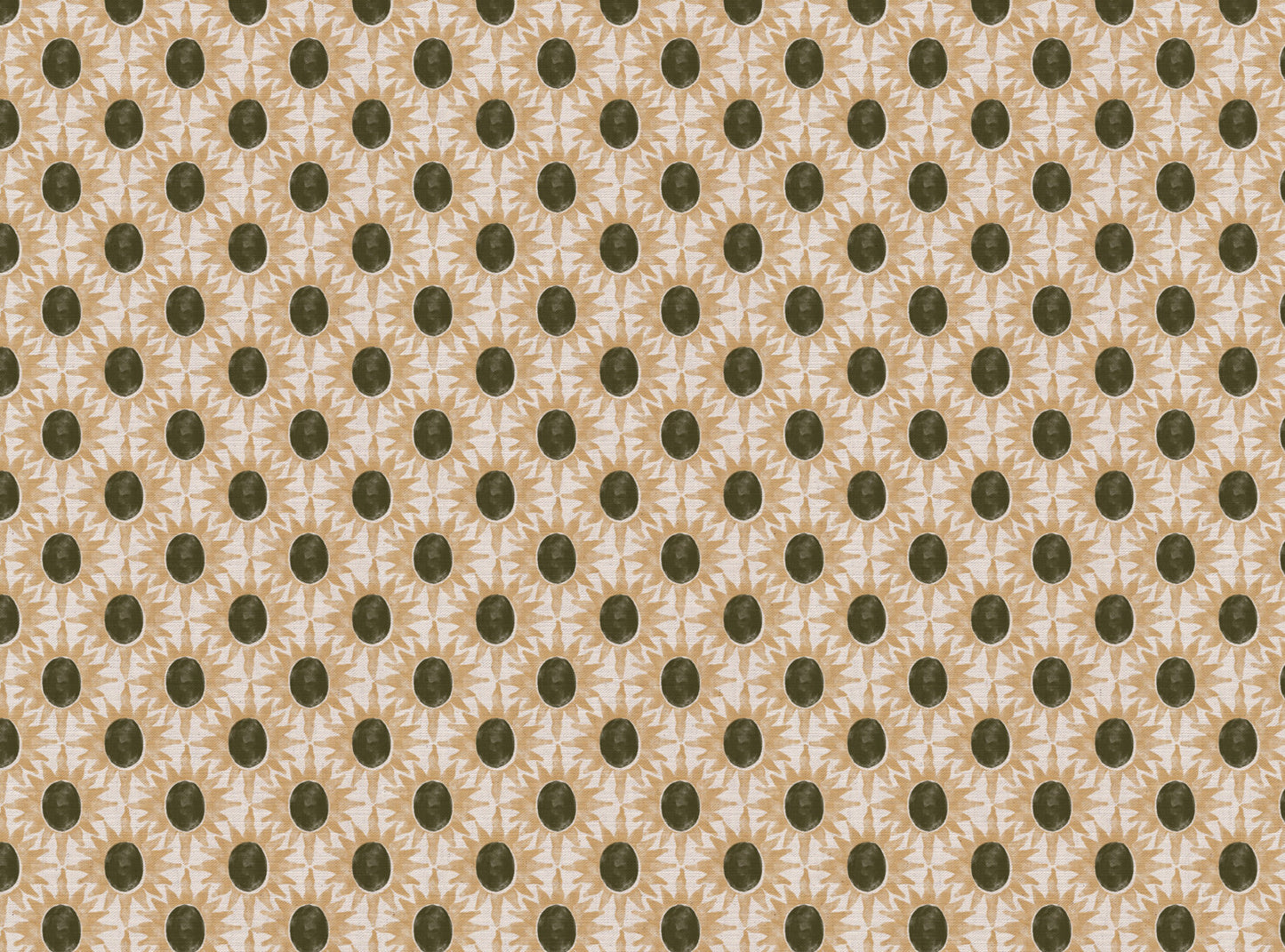 Little Sunburst cotton linen union fabric in olive green and yellow