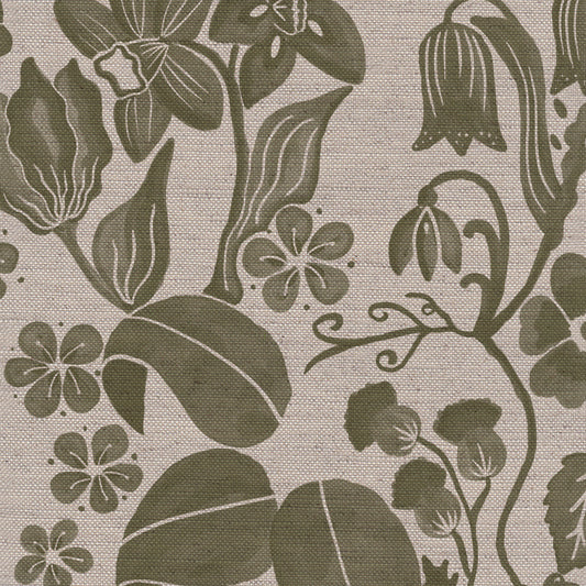 Glenwhisper Garden printed cotton, linen union fabric in Green