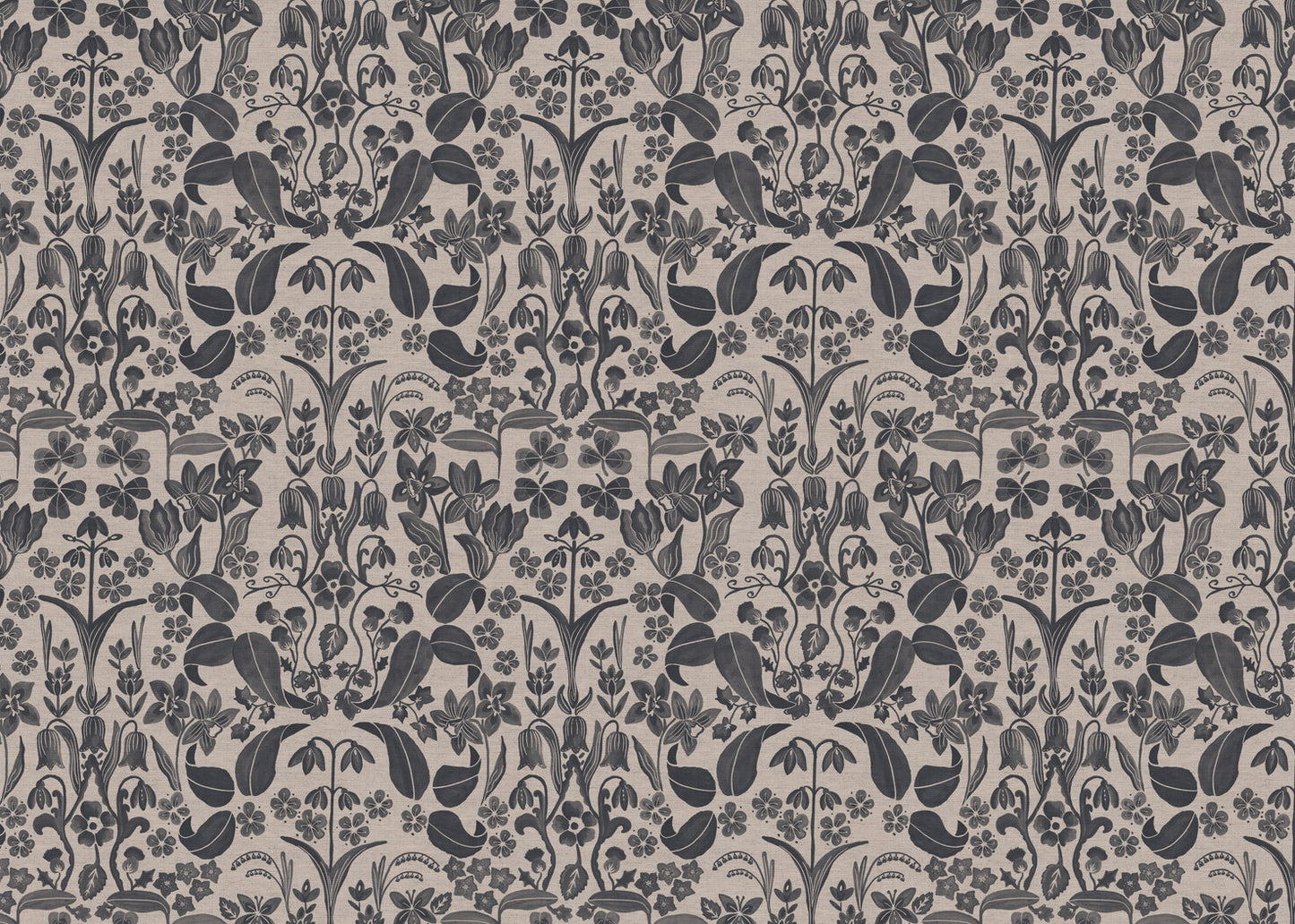Glenwhisper Garden printed cotton, linen union fabric in Denim Blue