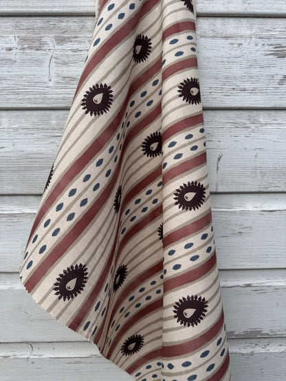 Field Flower Stripe linen cotton union fabric in Aubergine and Pink