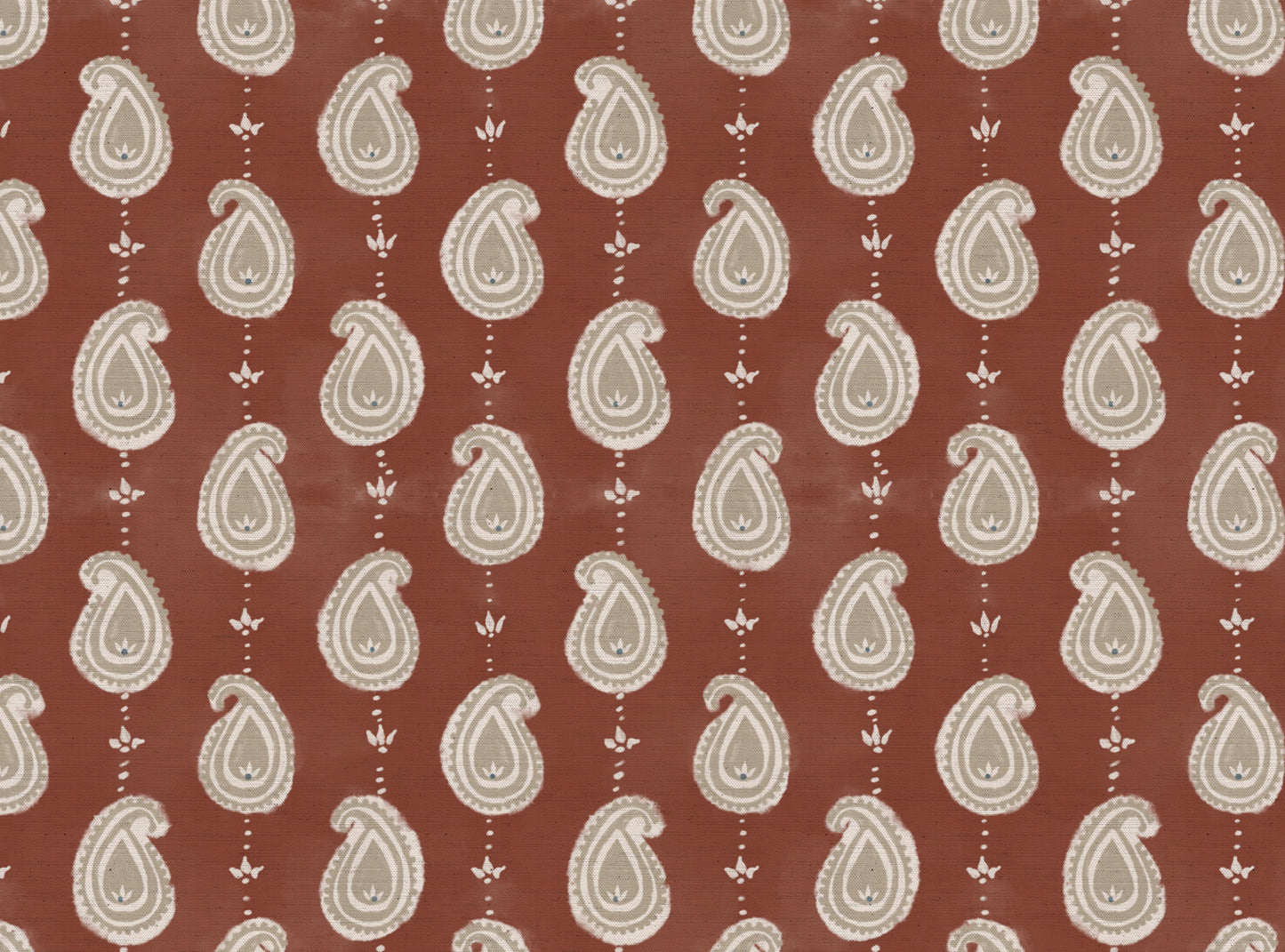 Paisley linen cotton union fabric in Terracotta