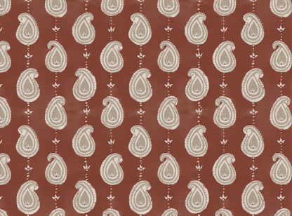 Paisley linen cotton union fabric in Terracotta