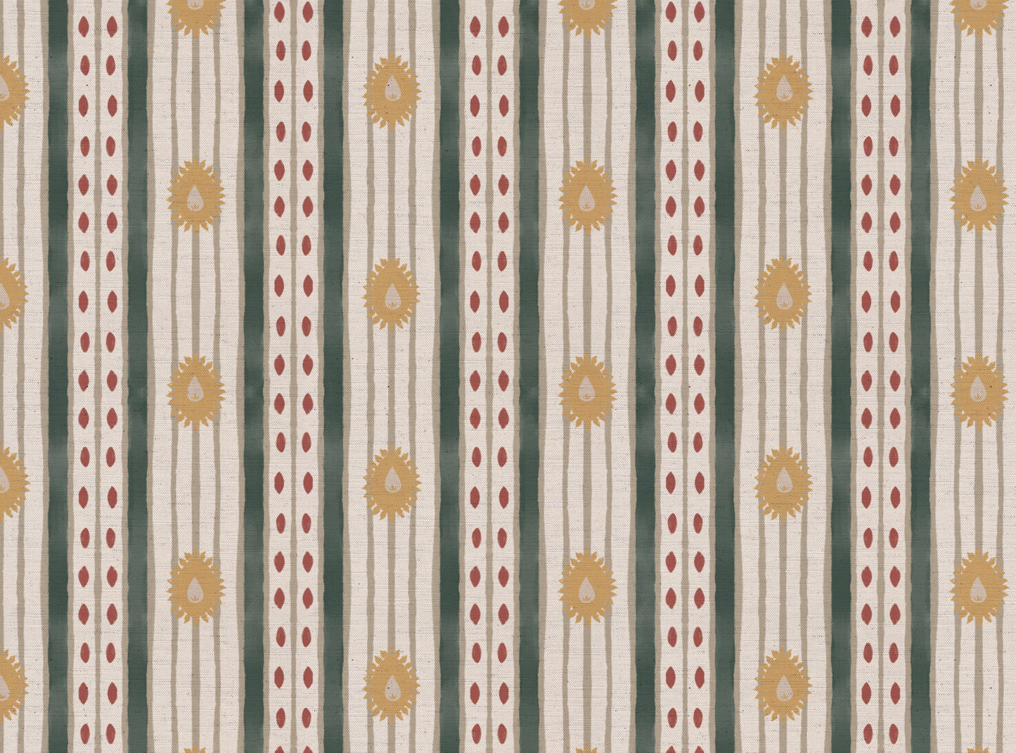 Field Flower Stripe linen cotton union fabric in Sea Green and Yellow