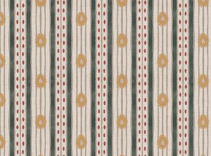 Field Flower Stripe linen cotton union fabric in Sea Green and Yellow
