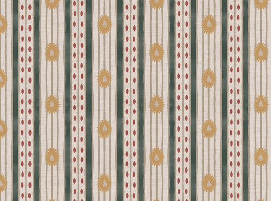 Field Flower Stripe linen cotton union fabric in Sea Green and Yellow