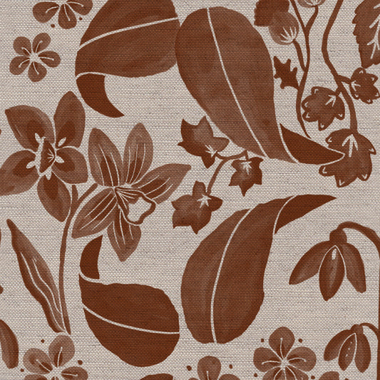 Glenwhisper Garden printed cotton, linen union fabric in Rust