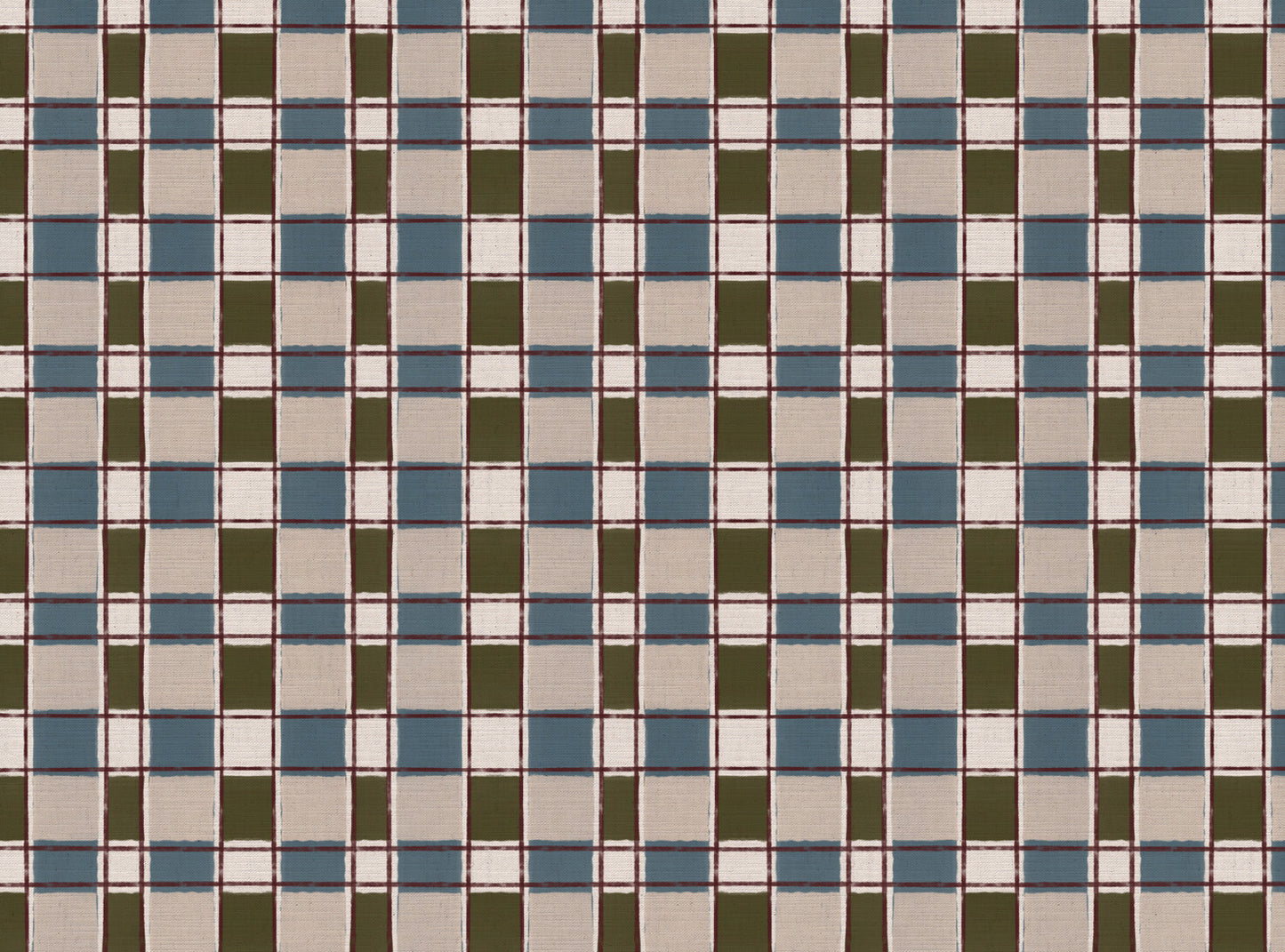 Artistic Check Upholstery Fabric in blue and olive green