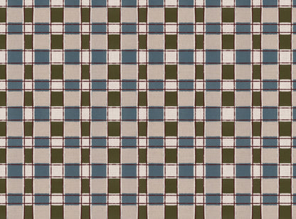 Artistic Check Upholstery Fabric in blue and olive green