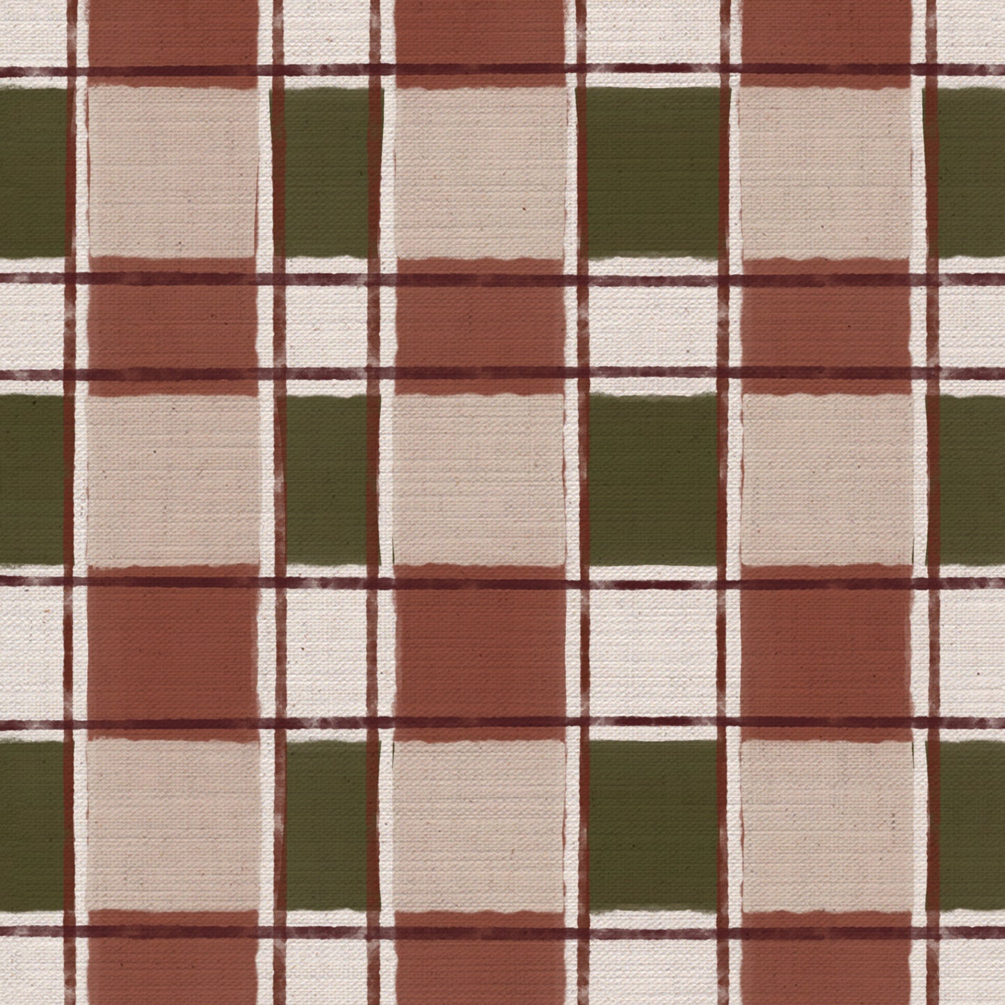 Artistic Check Upholstery Fabric in terracotta and olive green