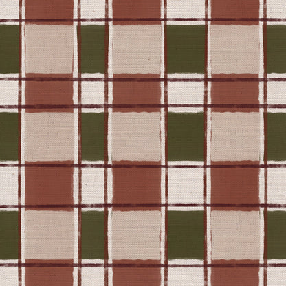 Artistic Check Upholstery Fabric in terracotta and olive green