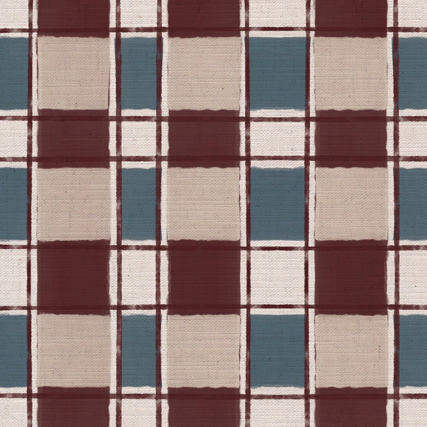 Artistic Check Upholstery Fabric in burgundy and blue