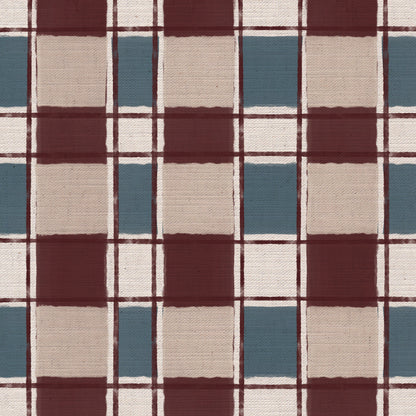 Artistic Check Upholstery Fabric in burgundy and blue