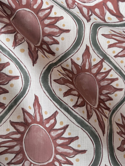 Sunburst linen cotton union in terracotta and green