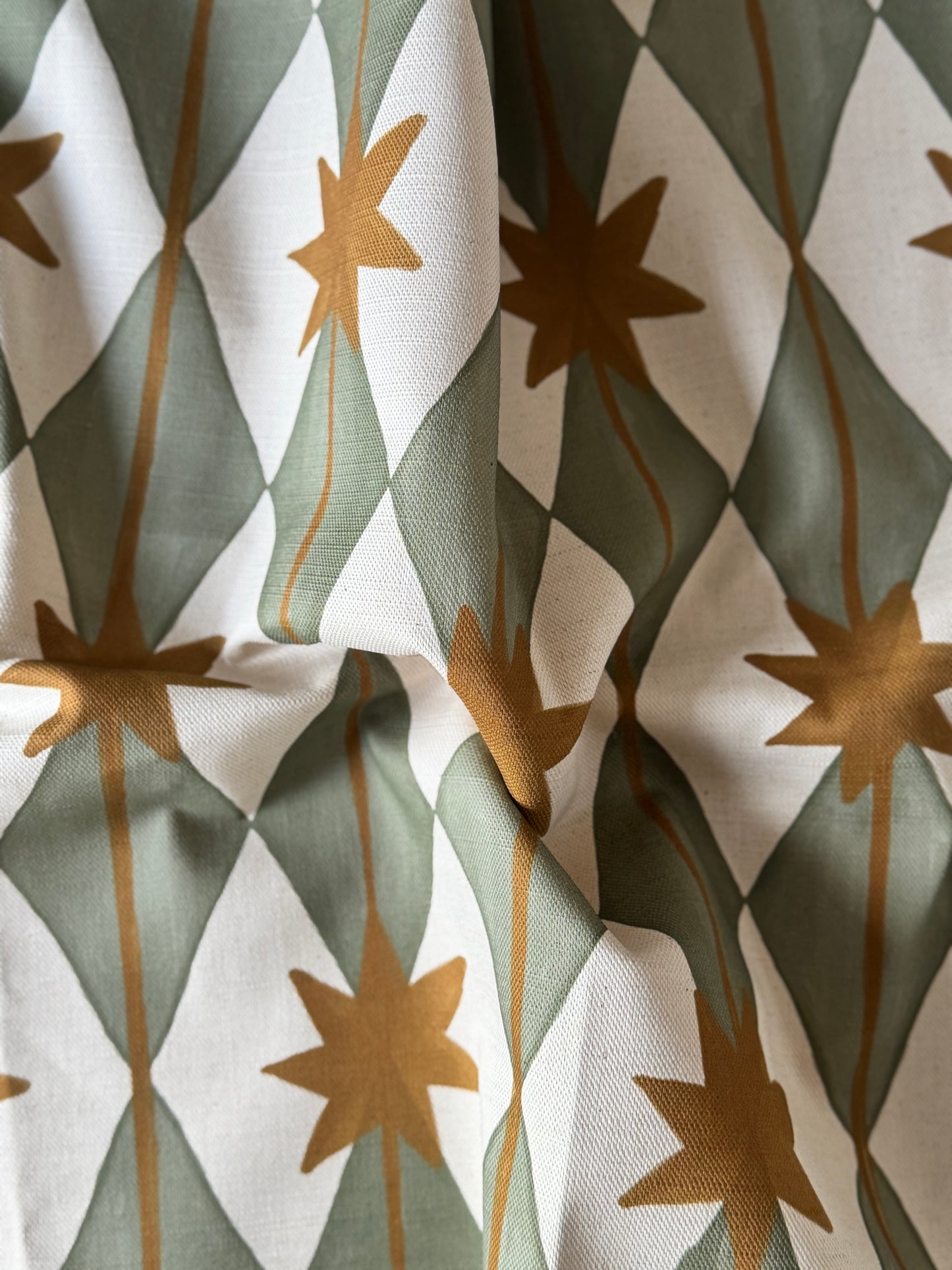 Starfall printed cotton, linen union fabric in Green