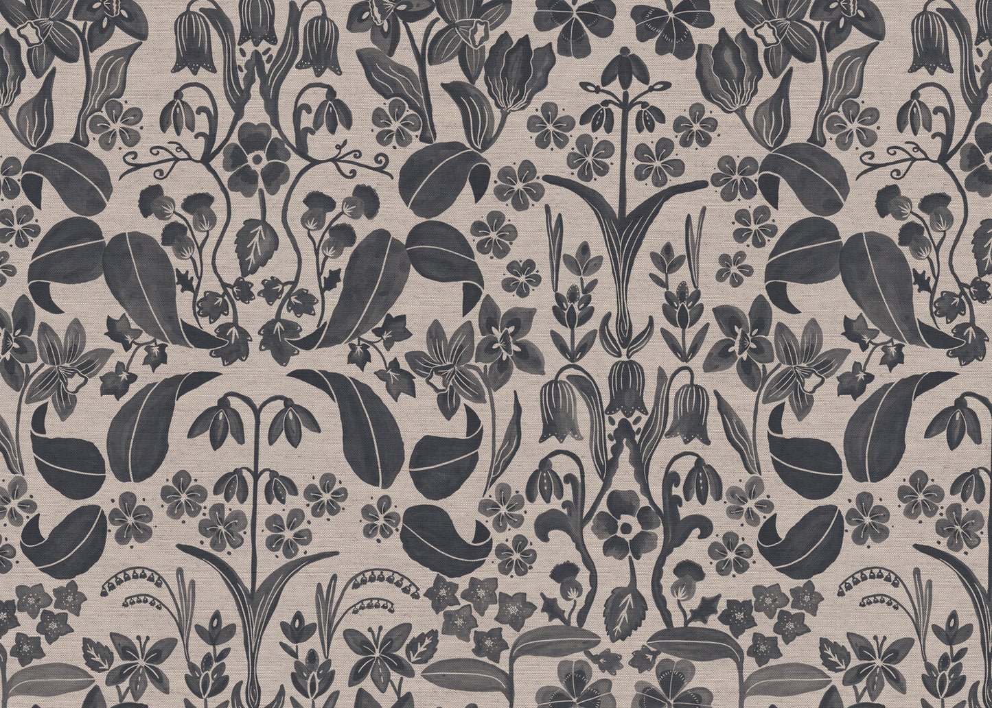 Glenwhisper Garden printed cotton, linen union fabric in Denim Blue