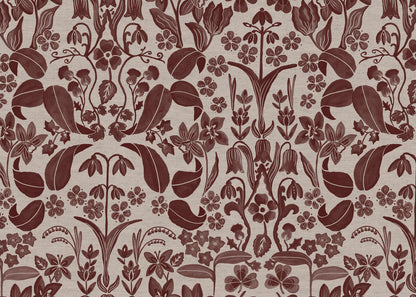 Glenwhisper Garden printed cotton, linen union fabric in Raspberry