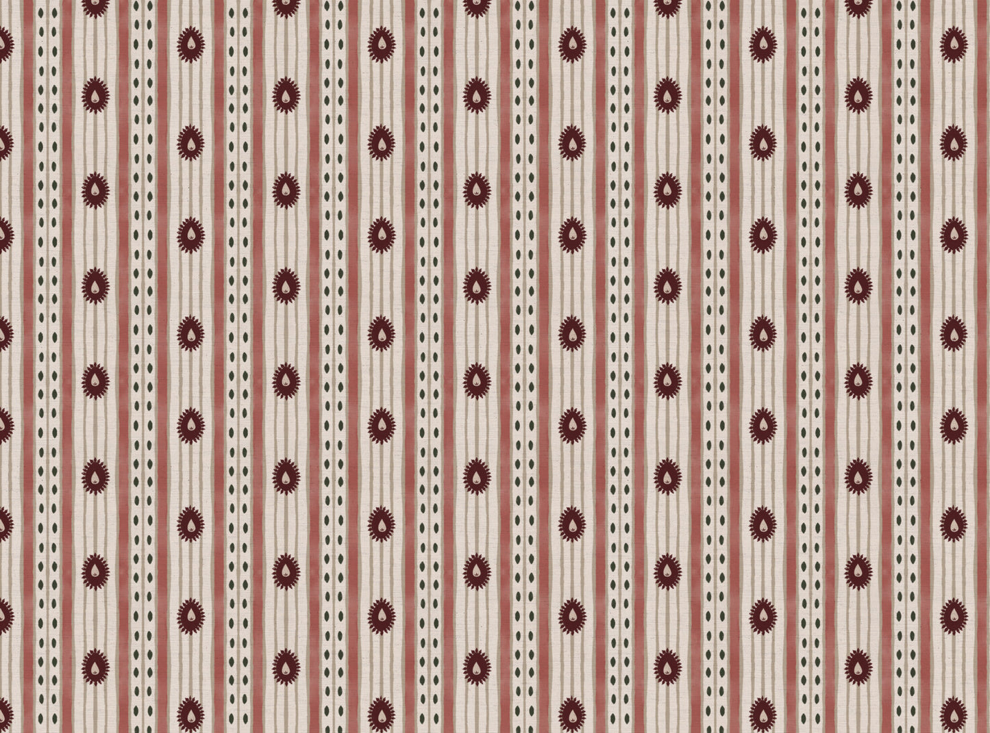 Field Flower Stripe linen cotton union fabric in Pink
